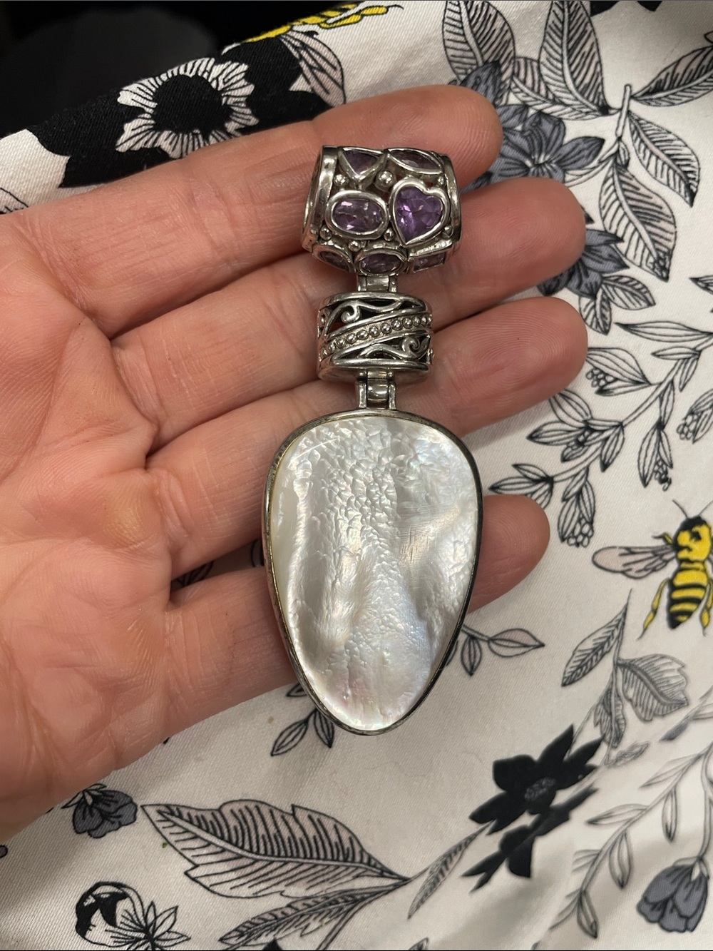Sterling Silver Pendant with Mother-of-Pearl and Amethyst Accents-